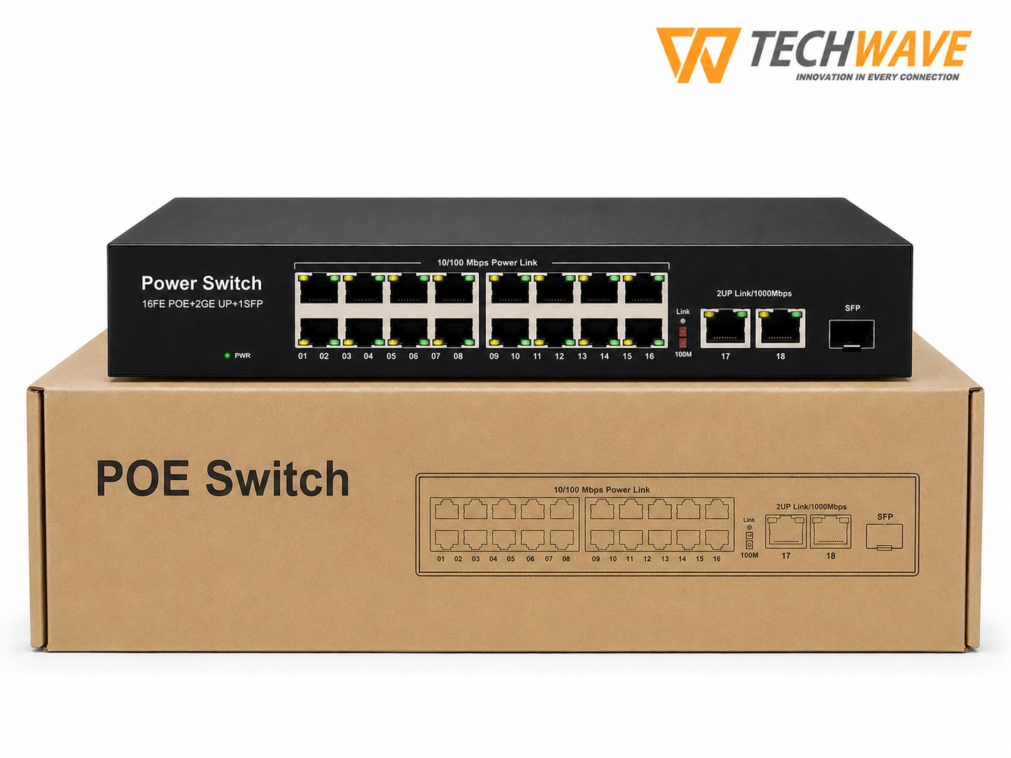 PoE Switch (10/100Mbps | 16 Port | 2 Uplink | 2 SFP Gigabit)
